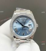 8+ Factory Rolex 36 'Gain Weight' 2834 DayDate Ice Blue Square Diamond-set